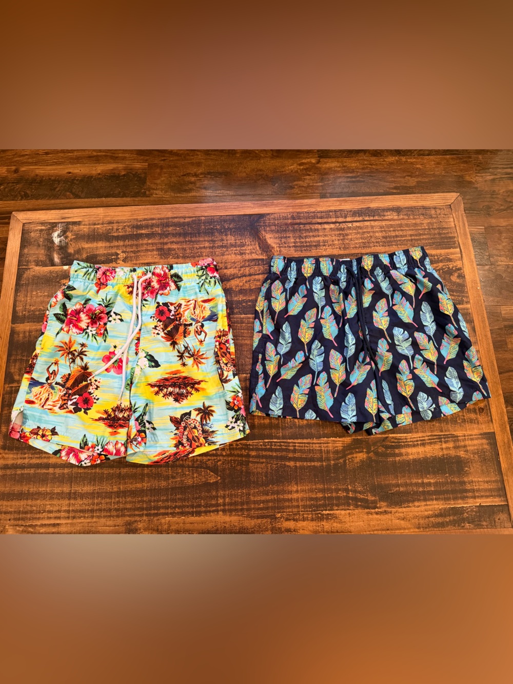Men's Swim Trunks - Floral Multi & Navy Leaf Print